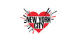 © Priya - Graphic design of the text New York City centered over a red heart with colorful radiating lines suggesting energy and love.
