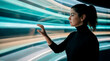 © Rendara Studio - Woman interacting with flowing digital light streams