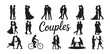 © MdJahid - Wedding couple silhouettes collection romantic man woman lovers dancing riding bike text lettering