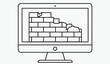 © house of vector - Computer monitor displays broken brick wall on screen with cracked texture and damaged blocks