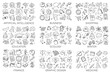 © Derariad - Doodle icons big collection vector isolated. Set of hand-drawn symbols. Education, business, ecology and design. Collection of funny design elements.