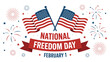 © VectorCraze - national freedom day celebration illustration with united states flags fireworks and february 1 text on white background representing liberty patriotism and civil rights observance