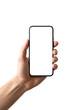 © faysal - Hand holding smartphone with blank screen isolated on a transparent background