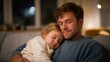 © forenna - A touching family interaction captures the moment a devoted dad gently carries his daughter, representing protection, closeness, and meaningful everyday moments. cinematic color correction, natural