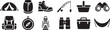 © pyenga - Camping hiking and fishing equipment icons set illustration outdoor adventure gear silhouette collection