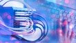 © Grispb - Network infrastructure administration, IT specialist connects ethernet cables to server switch, configures data transfer, manages digital communication and information systems.