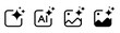 © icons gate - AI image generation icons set - Artificial intelligence, Generative AI logo icon sparkle symbol. showing generate, edit, photo editing, and enhance photo actions with outline style for apps and web