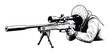 © Maestro - A mysterious hooded figure with a balaclava aims a highprecision sniper rifle, fitted with a scope and suppressor, resting on a bipod, suitable for depicting military, security, or hunting
