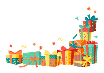  Background with gift boxes. Colorful presents for celebration, discounts or promotions.