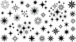 © Hafeza - Black and white vector illustration of hand-drawn starburst shapes with varied rays, points, and decorative styles