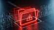 © designhunt - Multiple red digital folders with warning alert icons. Cybersecurity management and data risk assessment. Glowing file system showing a security breach on a dark background