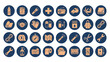 © Sabah - Emergency preparedness kit icons set. Survival gear safety equipment collection. First aid medical supply. Disaster rescue essentials. Flat duotone vector symbols. Crisis response.