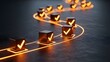 © designhunt - Golden check marks on black cubes along a winding path. Task completion and quality assurance. Successful process steps following a lit track to reach a final business destination.