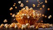 © Melvin - delicious popcorn kernels float in a vibrant and dynamic composition against a dark backdrop creating a visually appealing and tasty snack experience for viewers