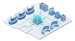 © Bintang - Isometric AI Contact Center with Smart Customer Support Automation, Futuristic Blue Vector of Cloud Computing Network, Virtual Call Center Agents, Server Racks, and Central Data Processing Core