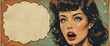 © 24DIY - Retro pop art woman with surprised expression open mouth A blank distressed speech bubble on a vintage background