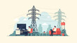 © Amelia - Two people working on laptops with power lines and city in background