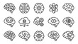 © Sara - Artificial intelligence brain icons set. Machine learning line art symbols. Neural network, data science, robotics, automation, and innovation concept. Minimalist AI brain vector collection.