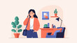 © Cintia - Woman on phone at desk with plants and art