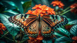© Riaz - A beautiful butterfly perched on vibrant orange flowers in a lush garden