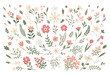 © Feodora_21 - Spring abstract simple Flowers and Leaves set. Cute floral decor. Vector illustration