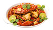 © Pambudi - Crab dish in hot and sour sauce with rich spicy flavor, isolated on white or transparent background, perfect for seafood cuisine, restaurant menus, and gourmet food concepts. PNG
