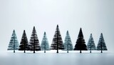 白い背景に並ぶ針葉樹林のミニマルコピースペース／Minimal Conifer Forest Aligned on White Background with Copy Space

