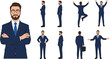 © MstSuborna - Complete Vector Set of a Professional Male Character in Blue Suit with Multiple Poses and Perspectives for Corporate Design.