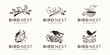 © ulhaq_std - set of minimalist bird's nest logo design inspiration with line root concept and leaves vector illustration.