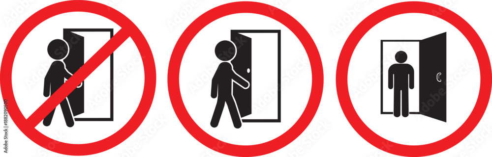 Entry and Access Control Icons – Red Circle Doorway Signs for Safety ...