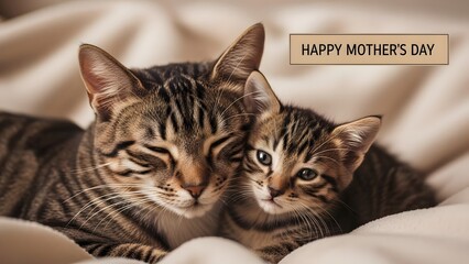  Two adorable tabby cats snuggled up together