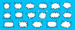 © AnyaLi - Comic speech bubble doodle set. Explosion and exclamation cartoon elements, pop art outline frames and manga speech balloon in sketch style. Hand drawn vector illustration isolated on blue background