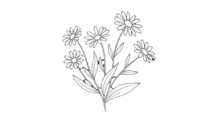  Simple black and white illustration of a bouquet of flowers.