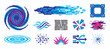 © BraveSpirit - Set of retro pixelated abstract graphic elements in blue and pink, including digital glitch effects, swirls, arrows, and binary code for a vintage 8-bit computer game aesthetic