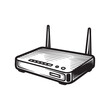 © Luka - Classic Wireless Router Engraving: Vintage Black and White Vector Illustration of Networking Technology
