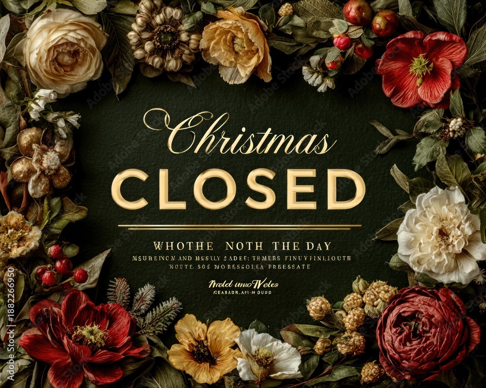 Christmas Day closure notice with background design, elegant holiday theme for announcement