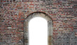 © Maxim Chuev - white mockup mock up template empty blank arc door arched doorway in an old aged historical castle Stone gate locked steel grate Red brick wall background Kalemegdan fortress Belgrade Serbia
