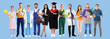 © New Africa - Graduate student and people of various occupations on pale blue background. Choice of profession