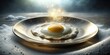 © PloyJai - A perfectly cooked fried egg, glistening with an ethereal glow, rests on a sleek metallic plate, surrounded by a mystical, sparkling aura.  The scene evokes a sense of wonder and culinary artistry.