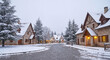 © Ammari - Ifrane city in Morocco covered with white snow during winter, European-style houses with sloped roofs blanketed in snow, cedar and pine trees coated with frost, clean and quiet streets, pale winter sk