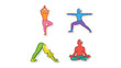 © Muhammad - Vibrant yoga pose sticker icons set. Colorful fitness silhouettes. Meditation workout vector collection. Stretching asana labels. Sport health patches. Pilates signs. Zen balance.