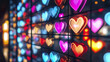 © THUA - Kaleidoscope of colorful heart patterns glowing vibrantly on dark grid background, creating dynamic and lively atmosphere with red, blue, pink, and yellow hues