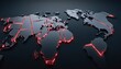 © prodesignassets - Fractured world map glowing confrontation highlights geopolitical tension, digital borders, and modern conflict on a dramatic black background with red neon lines.