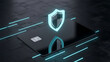 © creative - Credit card with glowing shield icon above chip, representing ecommerce fraud prevention and payment security safeguard.