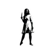 © Firdausartwork - Black and white vintage engraving illustration of a mysterious woman holding a knife, full body pose hand drawn vector style
