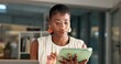 © CineHero25/peopleimages.com - Creative, online and woman with tablet, office and research for ad campaign, scroll or working late. Social media manager, browsing and black person with tech for marketing and deadline at night