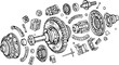 © TOP-EDGE DESIGNS - Detailed Exploded View Technical Drawing of Ornate Mechanical Gears and Watch Movement Components