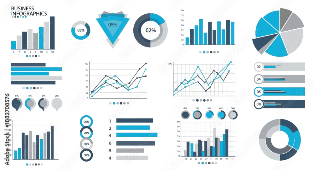 A collection of various business infographic elements and graphs on a ...
