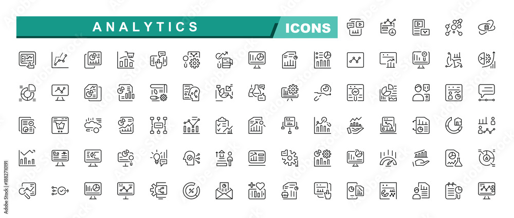 Analytics line icons collection. Big Data Analytics icon set in a flat ...