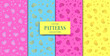 © Graphics Hill - Vibrant collection of four seamless vector patterns featuring delicate gold paisley shapes on bright backgrounds.